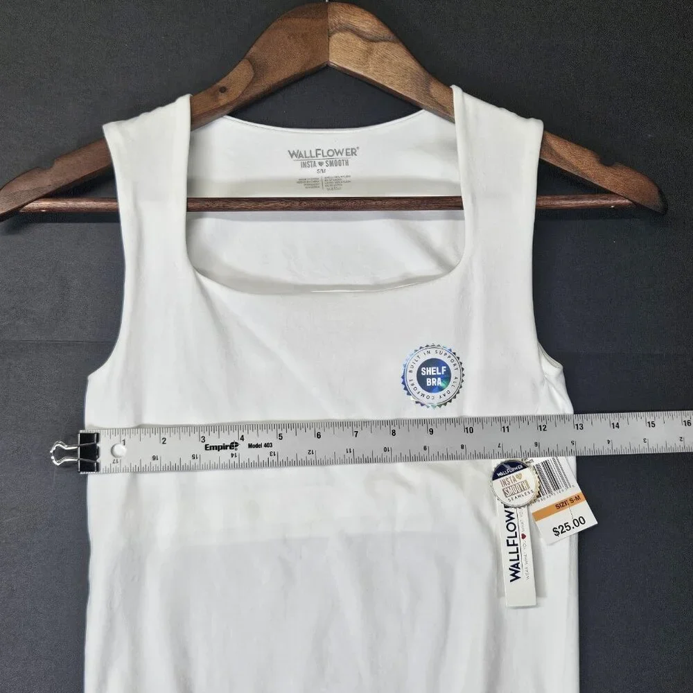 WallFlower Women's Sz S/M White Bodysuit Snap Button Square Neck W/ Inner Suppor